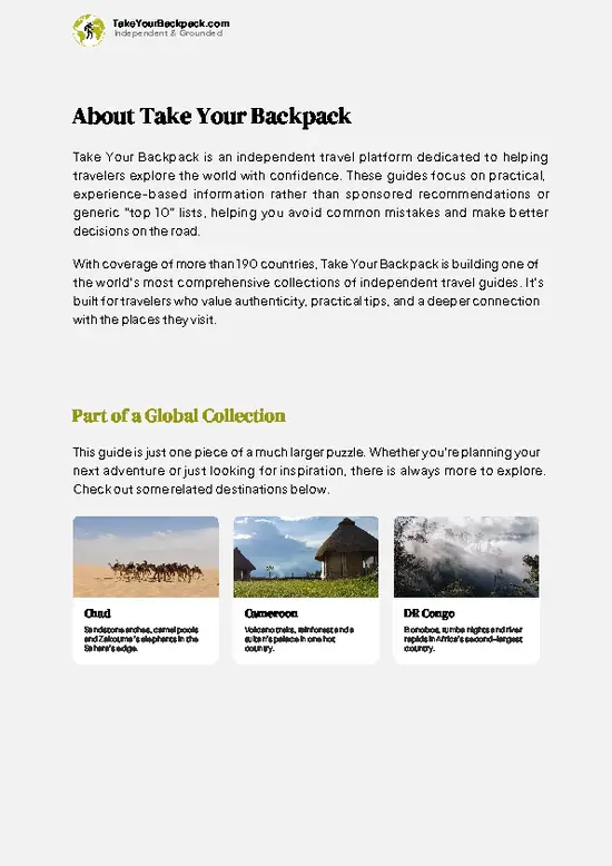 example page 1 from our offline Travel Guide for Central African Republic
